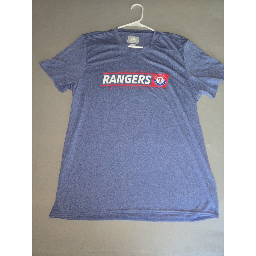 Majestic Texas Rangers Baseball T-Shirt Blue Heather Size XL 30x21